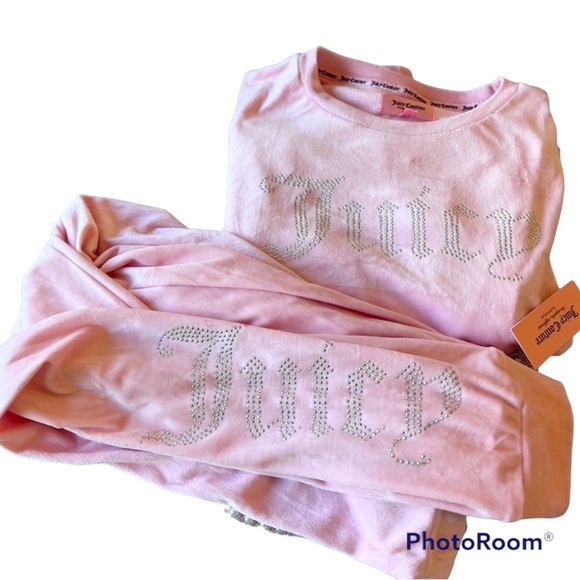 Juicy Couture Other - Juicy Couture Light Lola Pink Velour Velvet Lounge Pajama Set Bling Sleep M S